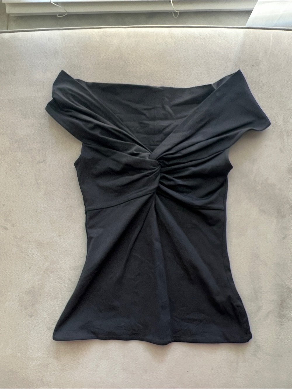 Aritzia Contour Black Twist-Front Off-Shoulder Top